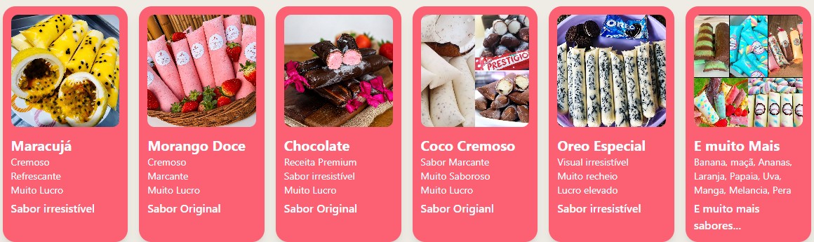 Cartões com sabores de sorvetes e picolés gourmet