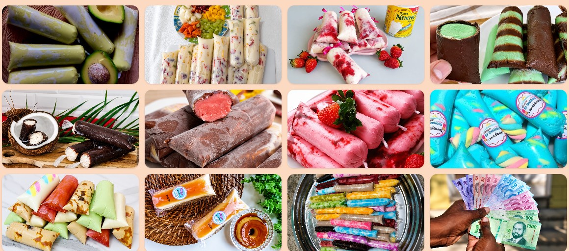 Vários sabores de sorvetes e picolés gourmet do e-book